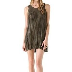 Parker Willow Dress M Medium Olive Green Fringe Sequin Sleeveless Cocktail Party